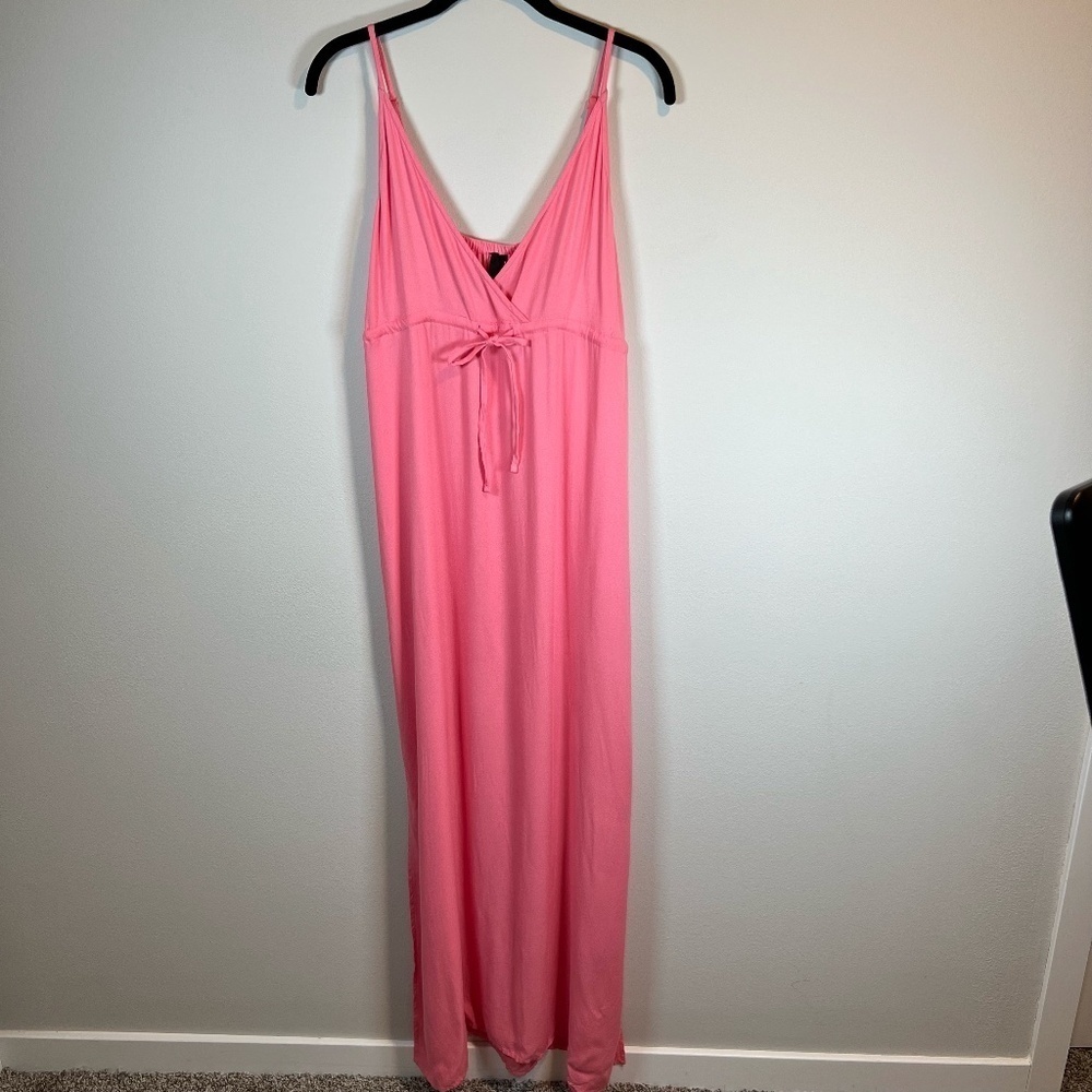 Bobi Los Angeles Maxi Dress Pink Sleeveless V-Neck Empire Waist Beach Vaca NEW S